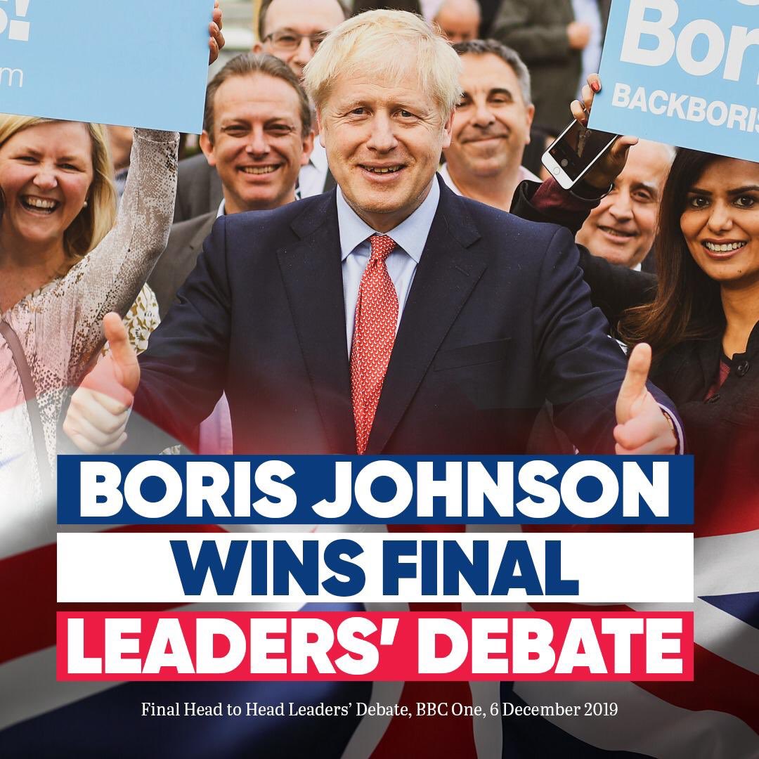 According to YouGov, Boris wins the final debate. 👍