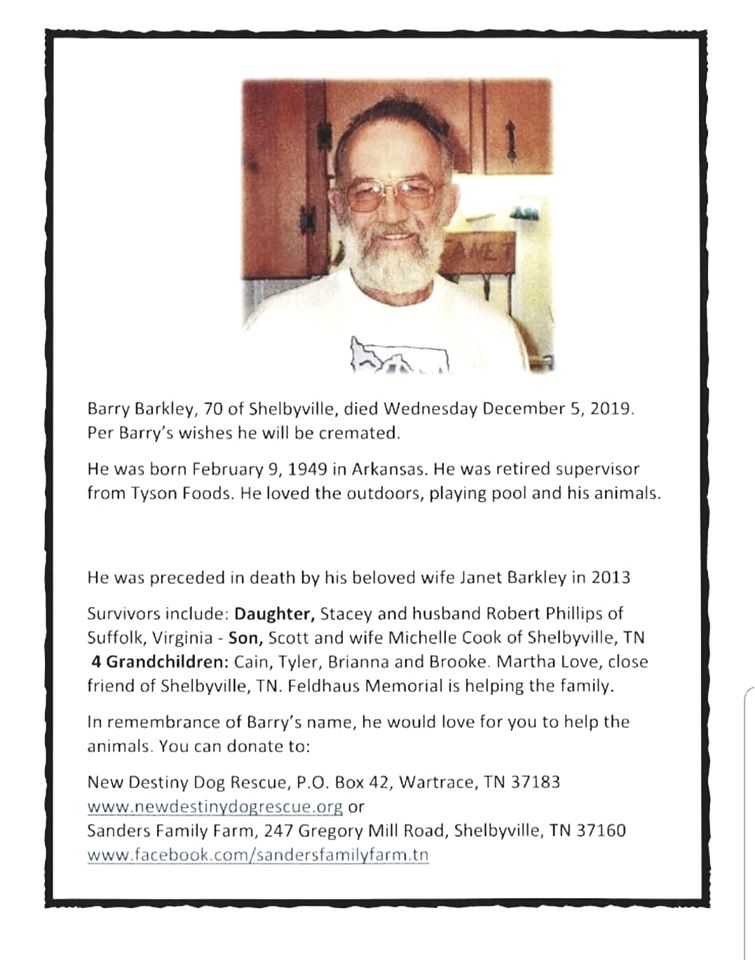 keithdunn's tweet photo. I cannot find a link, but here is a screenshot of Barry Barkley's obituary, which was shared on fb. #BM100 https://t.co/5PIWBjpdiP