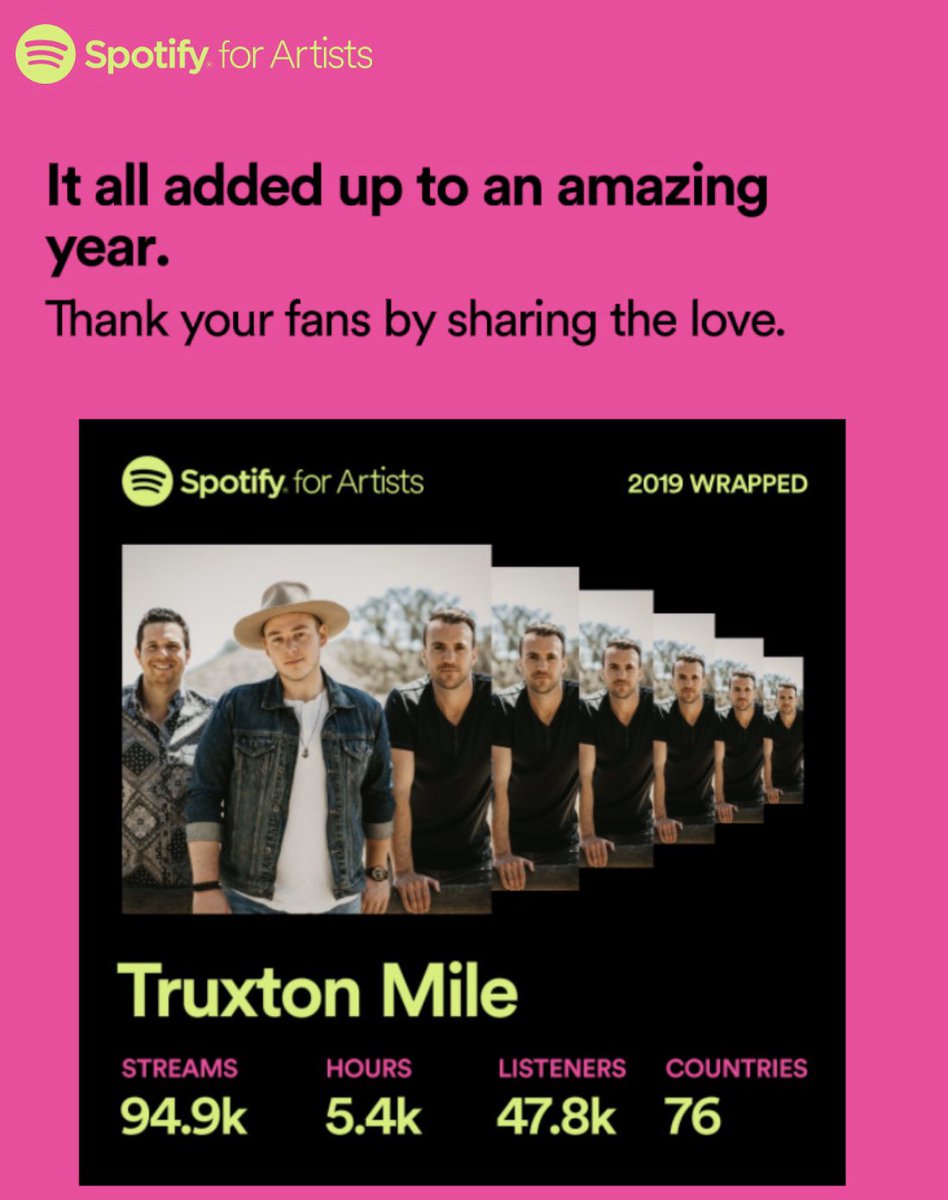 Quite an incredible growing year for us We have A LOT of NEW stuff coming your way in 2020. (Emphasis on NEW) We’re just a bunch of music nerds creating music, and your support means the world to us.
#TruxtonMile #CountryMusic #California #CaliforniaCountry #Spotify <a href="/Spotify/">Spotify</a>