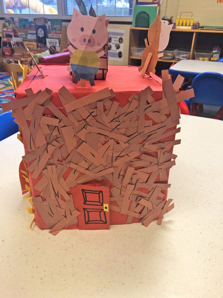ChildcareNetwk's tweet photo. Ms. Lastisha created a #ThreeLittlePigs #propbox for her Three's class! The characters are attached to popsicle sticks so students can interact with the characters. In addition, the box also features each of the different houses so they can turn the box as they read. #childcare https://t.co/rUb4CaTCs1