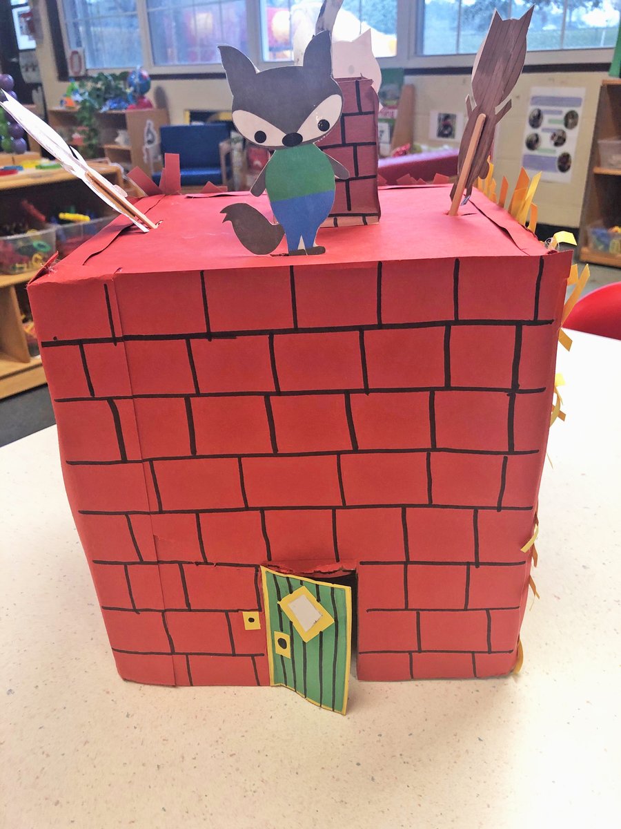 ChildcareNetwk's tweet photo. Ms. Lastisha created a #ThreeLittlePigs #propbox for her Three's class! The characters are attached to popsicle sticks so students can interact with the characters. In addition, the box also features each of the different houses so they can turn the box as they read. #childcare https://t.co/rUb4CaTCs1