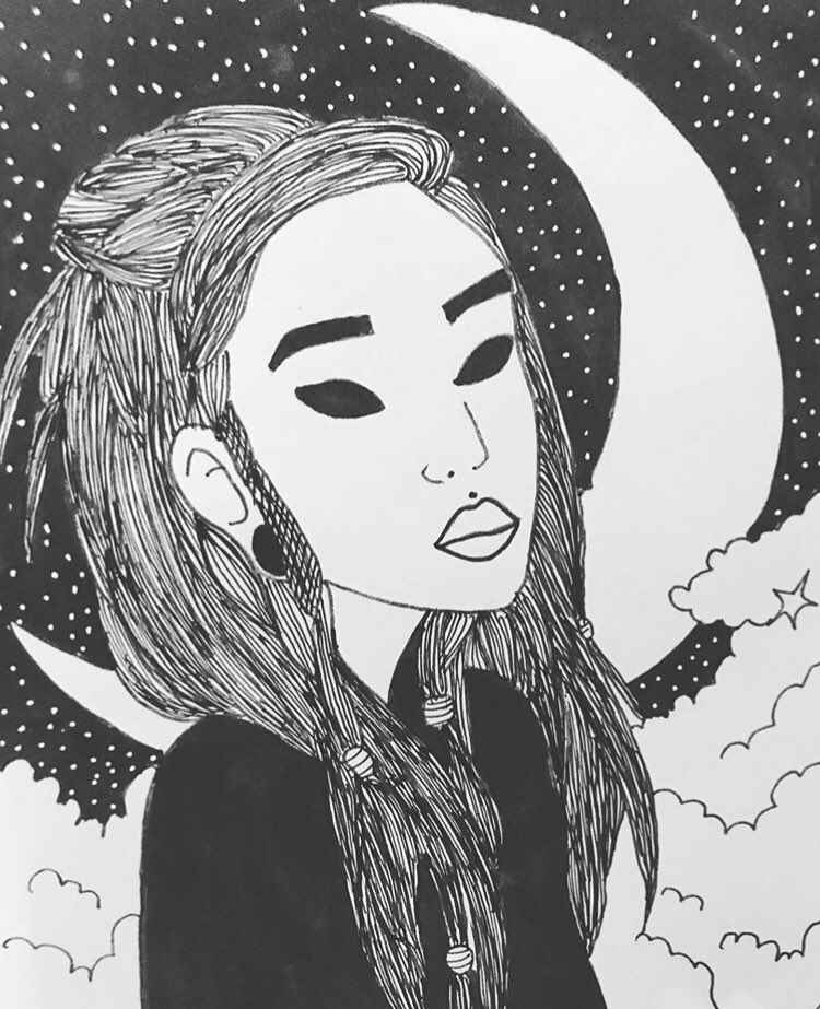 LeticiaDoherty's tweet photo. #dessin #illustrations #blancetnoir #blackandwhite #Illustrator #moon #drawmoon #girl https://t.co/YX5HfTqs7D