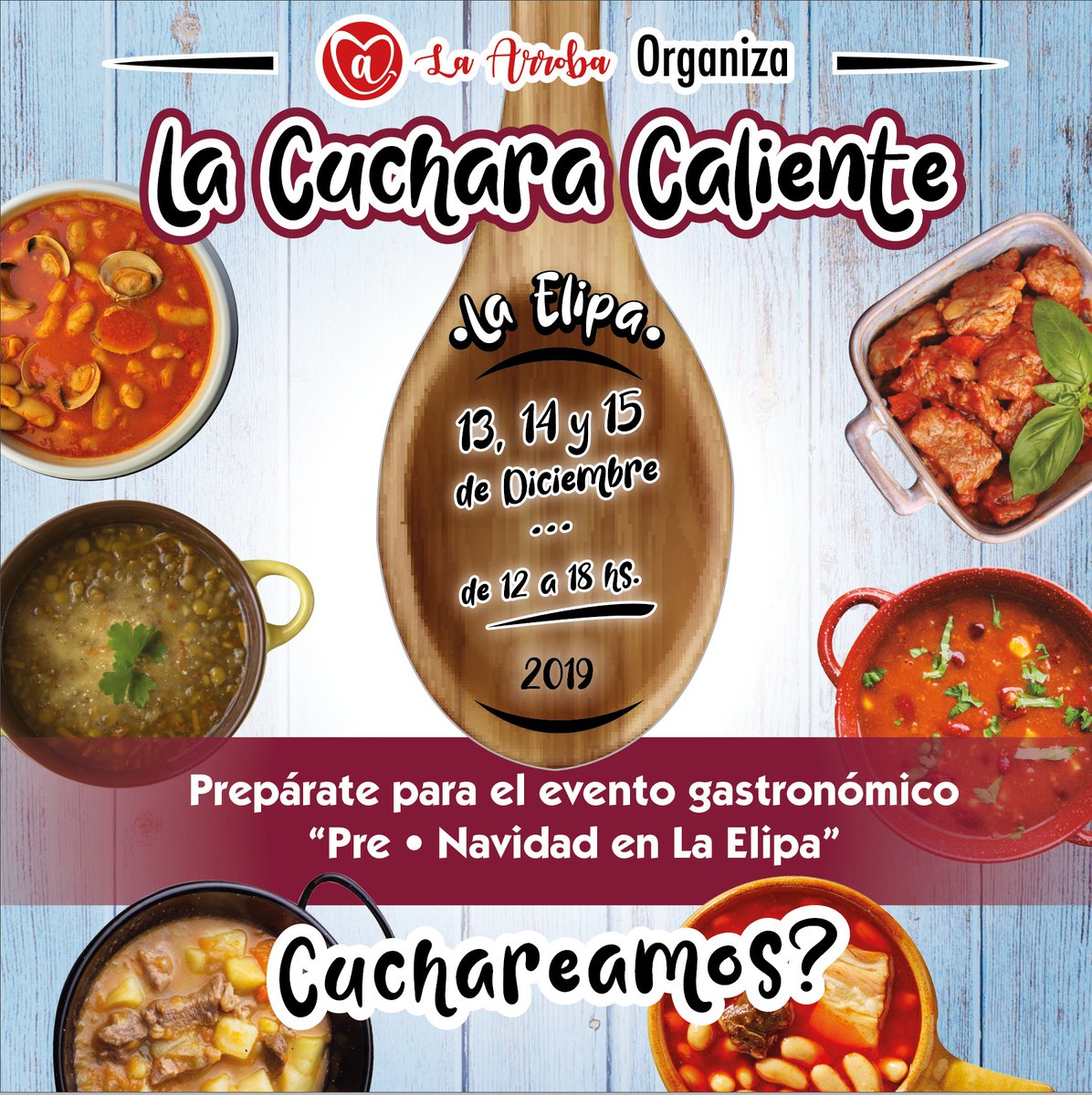 ¿Estáis listos para la “Pre-Navidad en La Elipa?, pues si es así no dudéis en apuntar estos días en el calendario, porque el 13, 14 y 15 de diciembre llega “La Cuchara Caliente”, un evento muy delicioso. Si queréis saber más estad atentos a nuestras redes sociales.