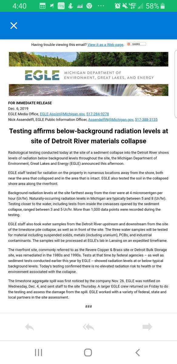 stephanielily's tweet photo. Here's an update from @MichiganEGLE. Water testing showed radiation levels below or at background levels. More testing will be done. Detroit Bulk Storage is planning removal of debris and a rebuild; this will require state and federal permits. ⬇️

@RepRashida @RepDebDingell https://t.co/NMozue02YM