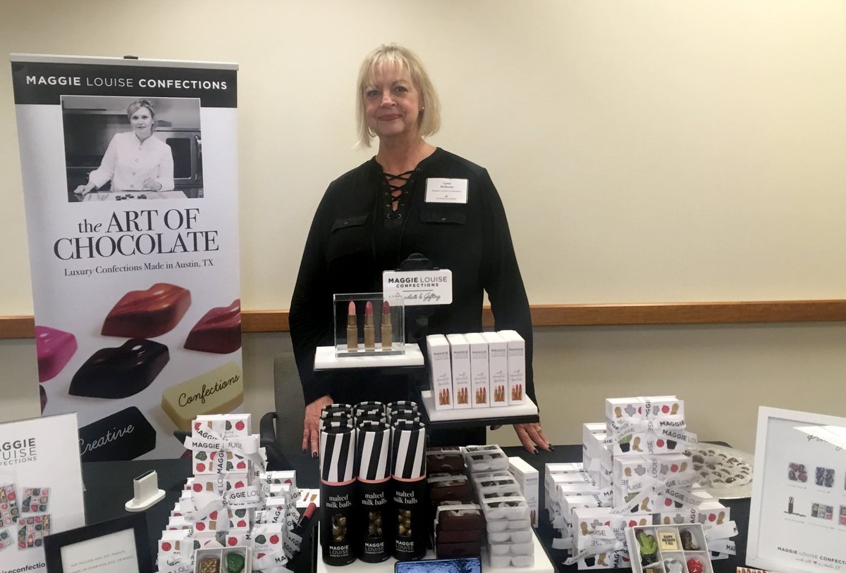 mcginnislaw's tweet photo. McGinnis Lochridge got in the holiday spirit last night with our 1st annual marketplace featuring local, women-owned businesses – a merry time was had by all who attended. #ShoplocalATX @julie_myrtille @milkandhoneyspa @RavenAndLily @MLConfections https://t.co/tX4Scx8Gd9