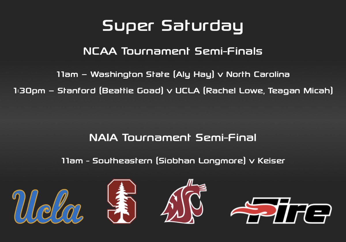 We're set for a massive day of college soccer! If you have a Foxtel account, you can catch the NCAA games on watchESPN Australia, whilst the NAIA game will be streaming on the NAIA Network.