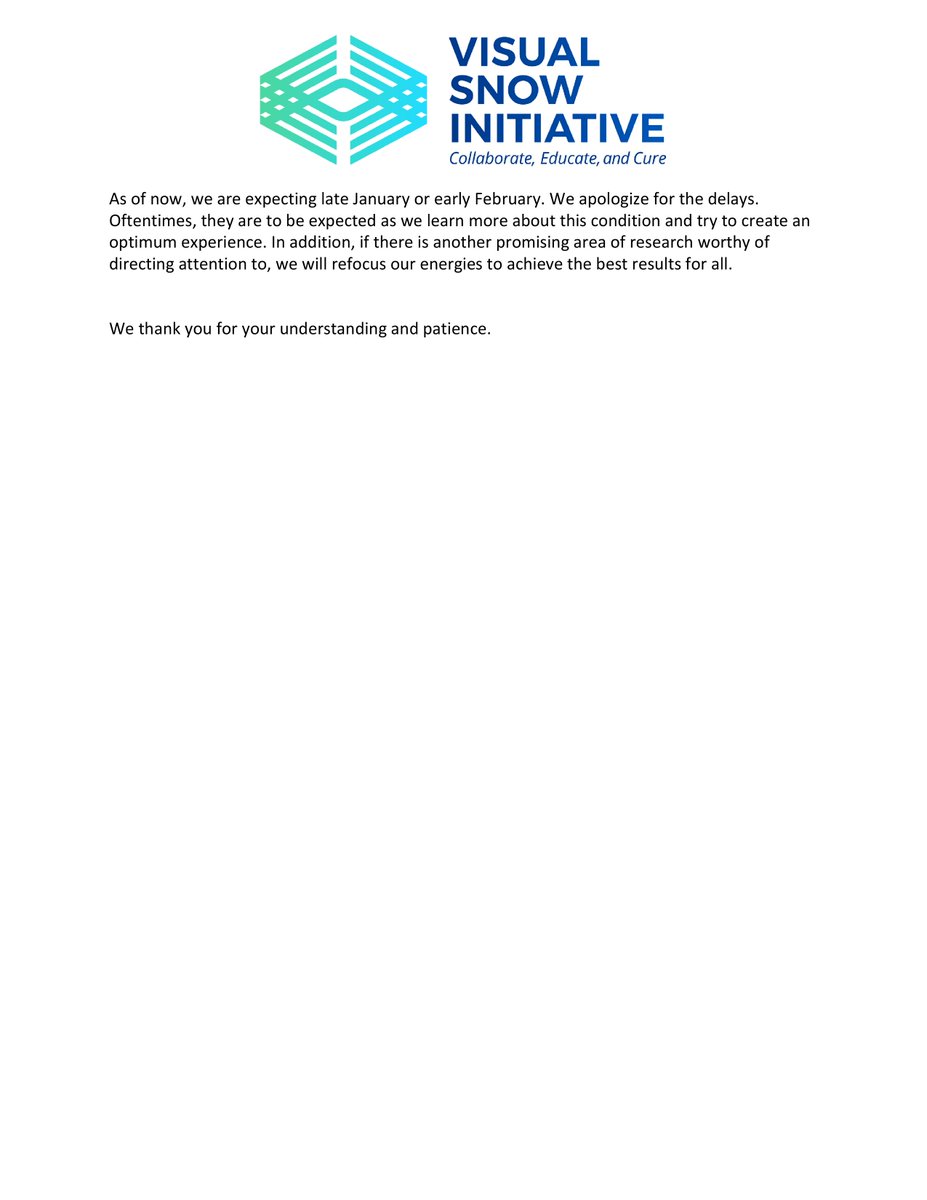 VisualSnowInit's tweet photo. A #VSI update for those waiting for the Visual Snow Initiatives Project (VIP) Launch. We’ve been getting many questions regarding the launch of the project. We hope this prevents any more unclarity about the project and its goals. Thank you ✨ https://t.co/2OsgZnf6aN