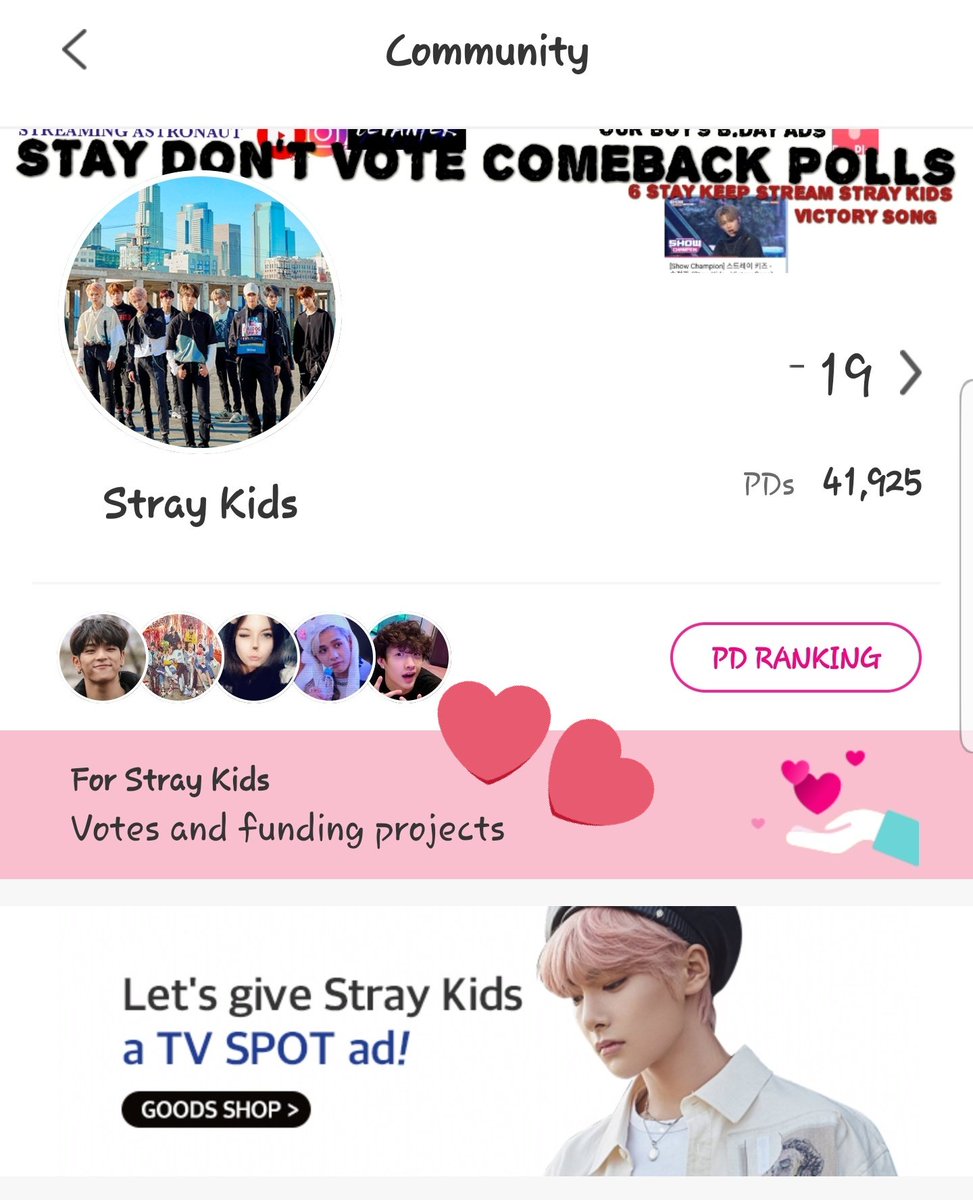 > Click on the "For Stray Kids. Votes and funding projects" to find campaigns for Fandom Ads> ONLY leave a comment under the campaign and you will get another 20 blue hearts ()Note: Do NOT contribute hearts to the ad campaign or else it will close when it reaches its goal