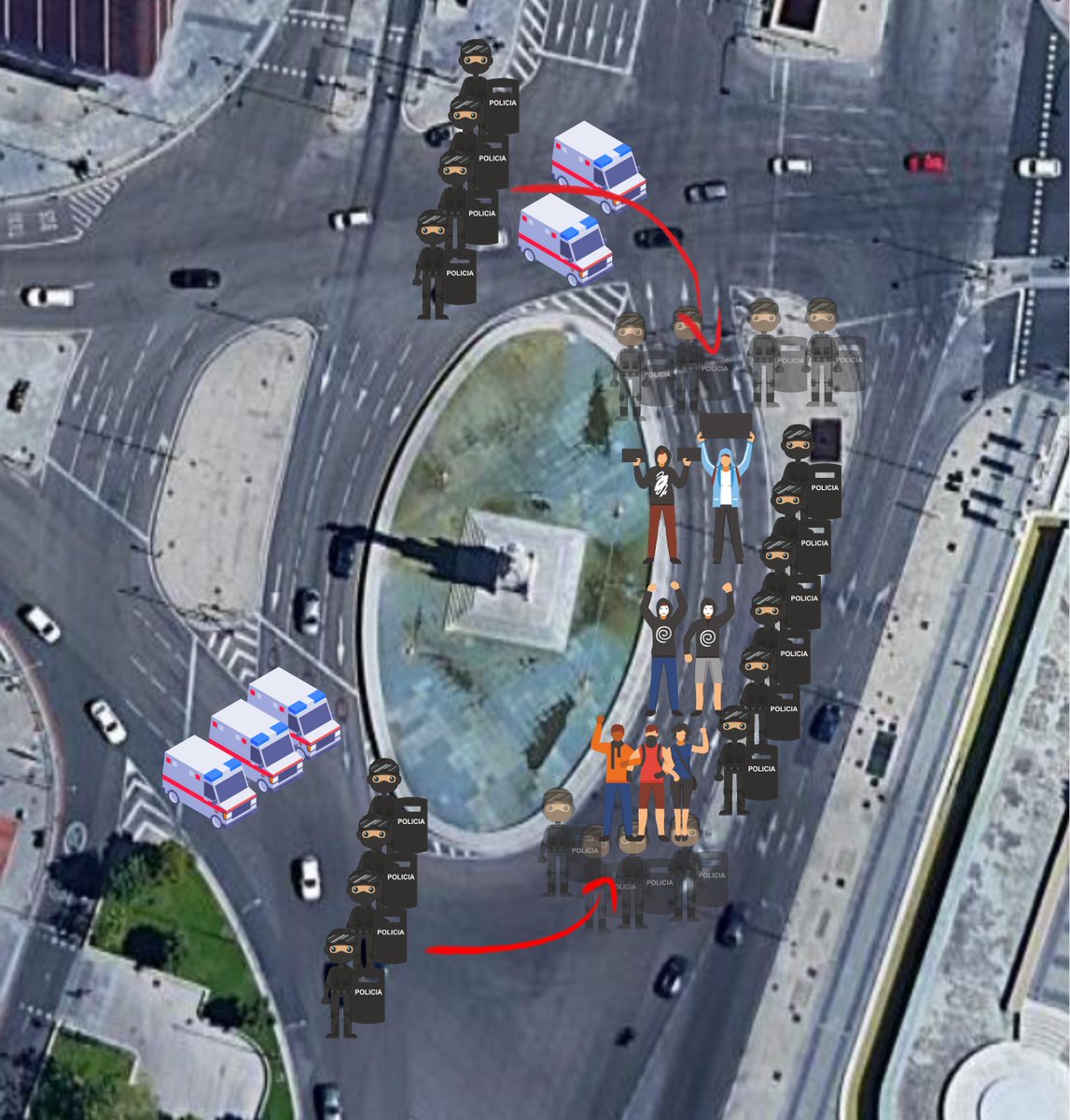 Lo de hoy ha sido una caza de brujas, unos sabuesos de presa abalanzándose sobre «encapuchados», tendiendo una trampa en Colón. Aprovecharon la fuente para encerrar a las personas a un lado y comenzaron la cacería.

Odio es poco, asquerosos.