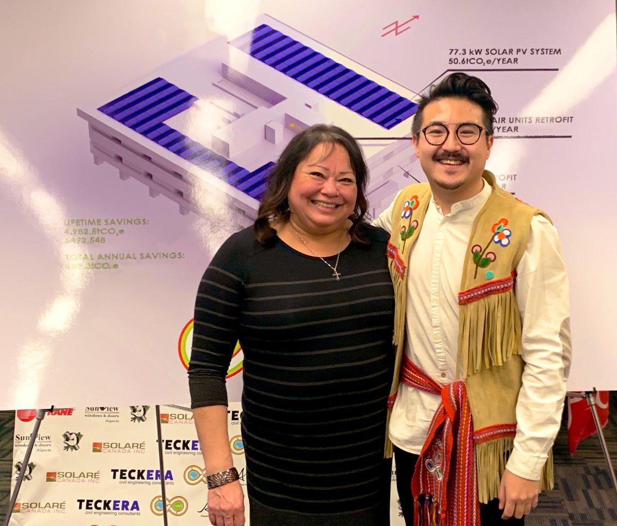 DesjarlaisBlake's tweet photo. What a great day - as we celebrate our success in moving our #MetisSettlements forward; toward a renewable future. Today we revealed our energy efficiency program - one aimed at investing in renewable energy &amp; upgrading existing infrastructure to reduce our carbon footprint 🍃 https://t.co/mbAl7mR9YC