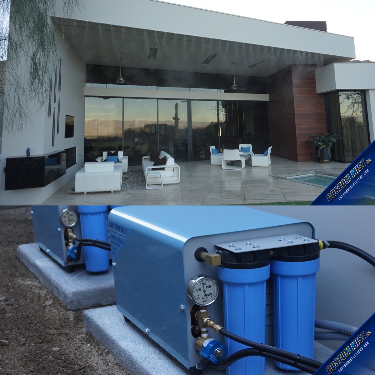 custommistinc's tweet photo. Two separate misting systems at this modern private residence inside the gated community of Big Horn In Palm Desert, Ca. Over 100’ of mist with two of our Heavy Duty pump modules. Visit us online at https://t.co/Jzp6TTwyhb for more information.
#CustomMistSystems #PalmDesert https://t.co/UGiMlm6NEN