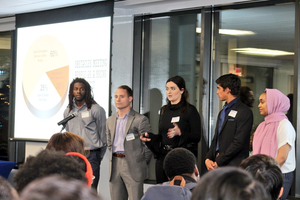 enigsu's tweet photo. First to pitch in #BMCFall19: Being #FriendZoned never sounded so good with #FriendZone! This platform is connecting young adults  through sponsored events. #StateStarts #ENIGSU https://t.co/9grlqDRgNC