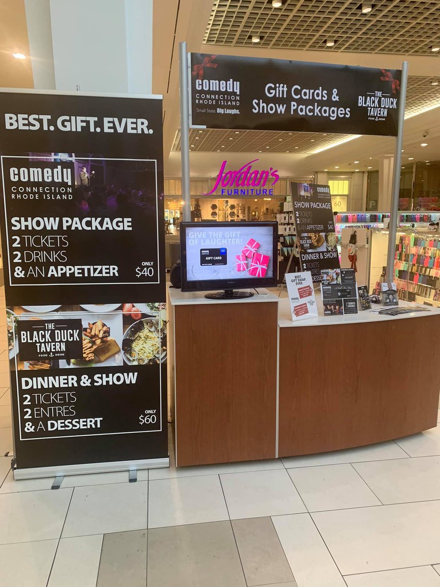 Head over to the Warwick Mall for amazing gift packages to the Comedy Connection and The Black Duck Tavern for your employees, Secret Santa, family, and friends! $40 2 Tickets, 2 Drinks, and an Appetizer/ $60 2 Tickets to Comedy, 2 Entrees and a Dessert at Black Duck!