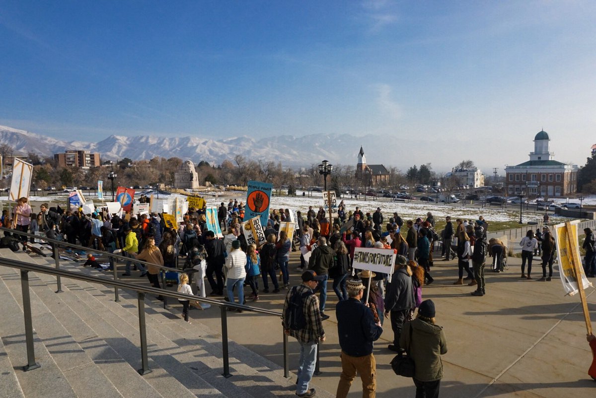 healutah's tweet photo. Students from @FFF_UT &amp; @climatestrikeut strike every Friday at the Utah State Capitol building but today they turned out in en masse to demand immediate climate action from Utah and its lawmakers, from businesses, and from other Utahns. #ClimateStrike #climateactionnow https://t.co/MLuUtPXEZu