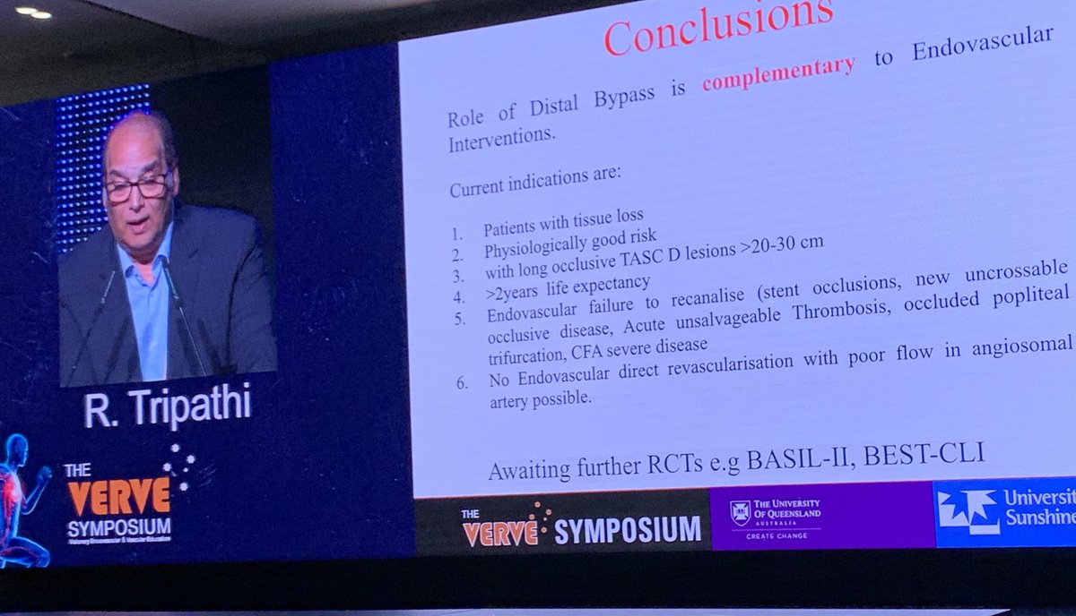 Excellent and thoughtful discussion of the role of surgical bypass in #CLTI by ⁦<a href="/RKTvascular/">Prof Ramesh K Tripathi</a>⁩ ⁦<a href="/VERVEsymposium/">VERVE Symposium</a>⁩