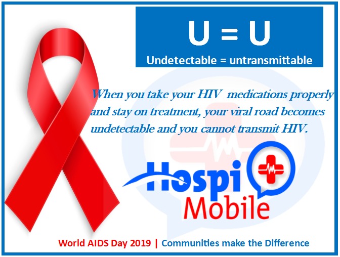 HospiMobile's tweet photo. Did you know someone with HIV can reach a point where they can't transmit HIV to another person? 

Undetectable = Untransmittable 

At @HospiMobile our community is our priority 

#WorldAIDSDay2019 https://t.co/5QoddLyjNh