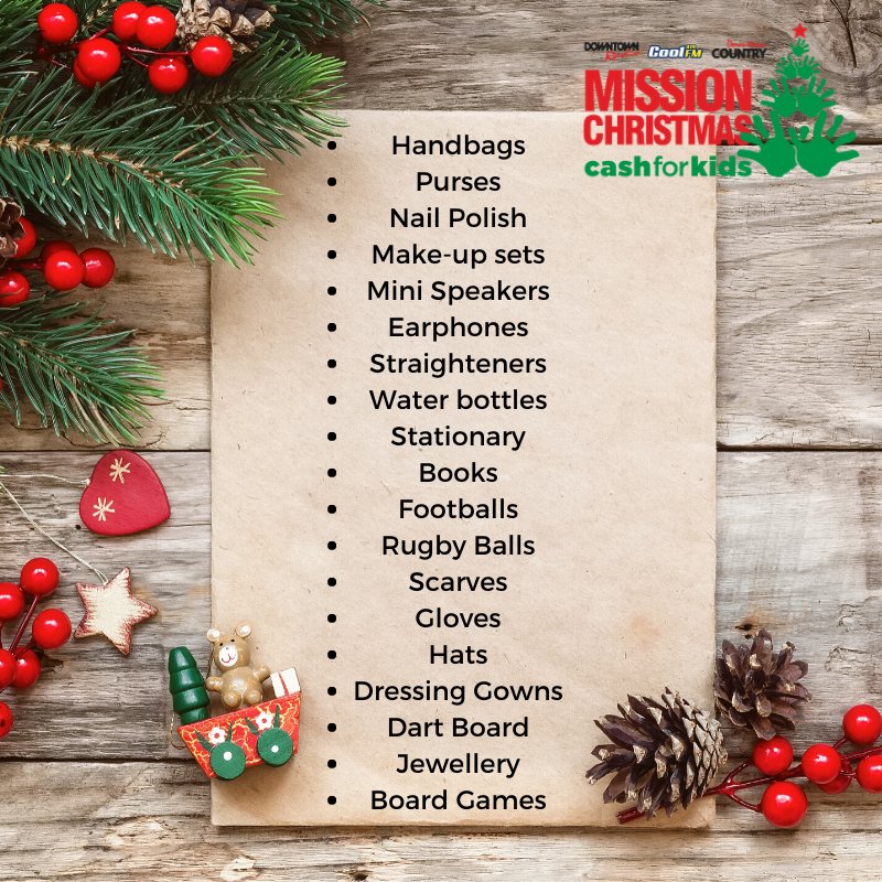 #missionxmas Gifts for children aged 14-18 are needed most, here are some great examples we found while browsing the shops last weekend! Together we can keep the magic of Christmas alive for local children here in Northern Ireland!
THANK YOU!