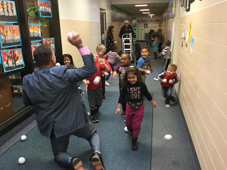 Our Roosevelt Pre-K students pelted their principal with some indoor snowballs today! THIS is how you build relationships and memories. Way to go, Mr. Chilson! #BPatriotProud