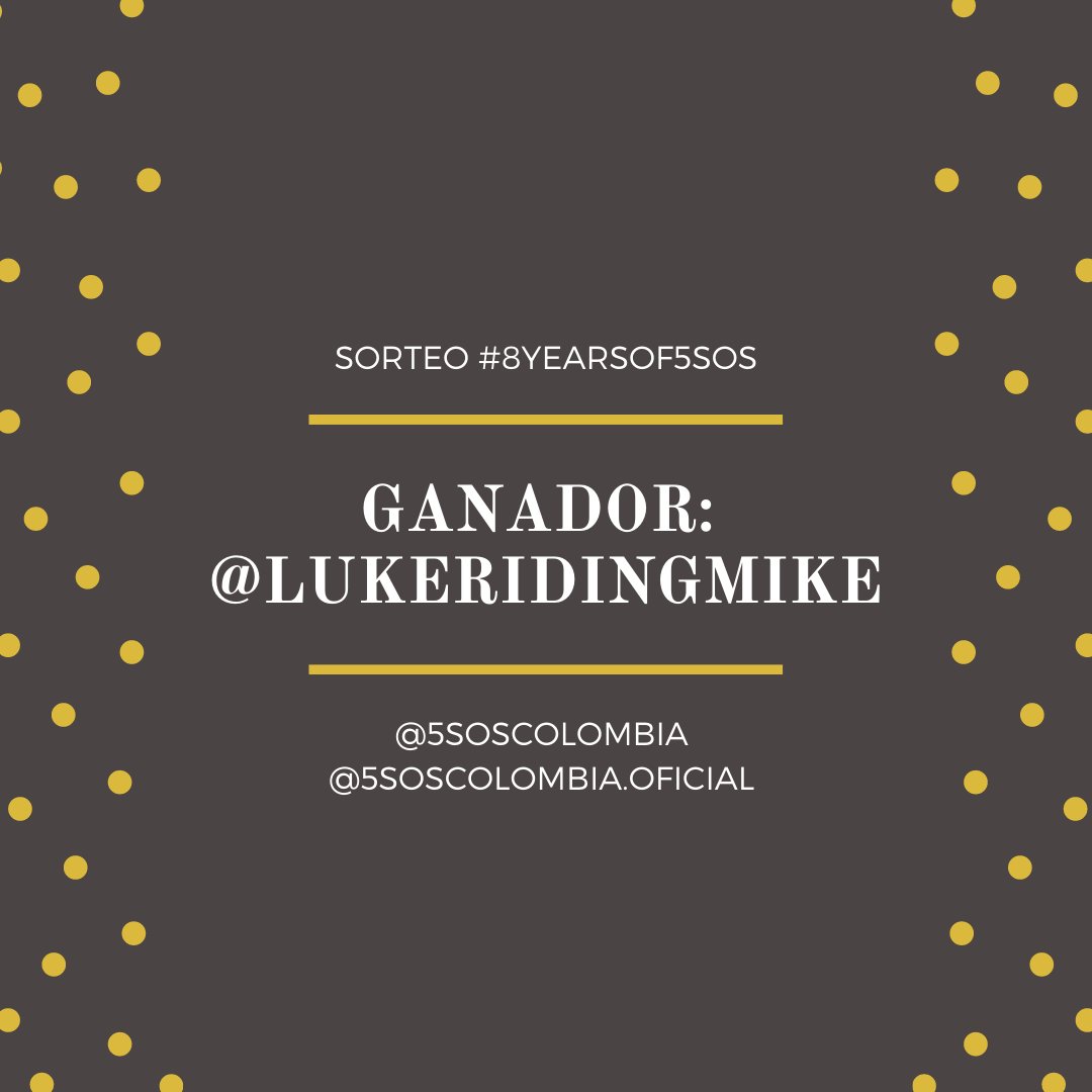 Bueno fam 🥰 , ya tenemos a nuestro ganador del sorteo de los #8YearsOf5sos , @LukeRidingMike , de verdad nos encanto tu respuesta 💖 por favor escríbenos para darnos tu información de envio. (Tienes hasta mañana a las 8 am)
#5sos #5sosfam