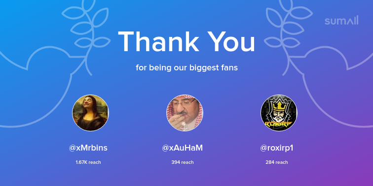 MurieChan's tweet photo. Our biggest fans this week: xMrbins, xAuHaM, roxirp1. Thank you! via https://t.co/Gqqj4hFmGl https://t.co/aemStd7akA