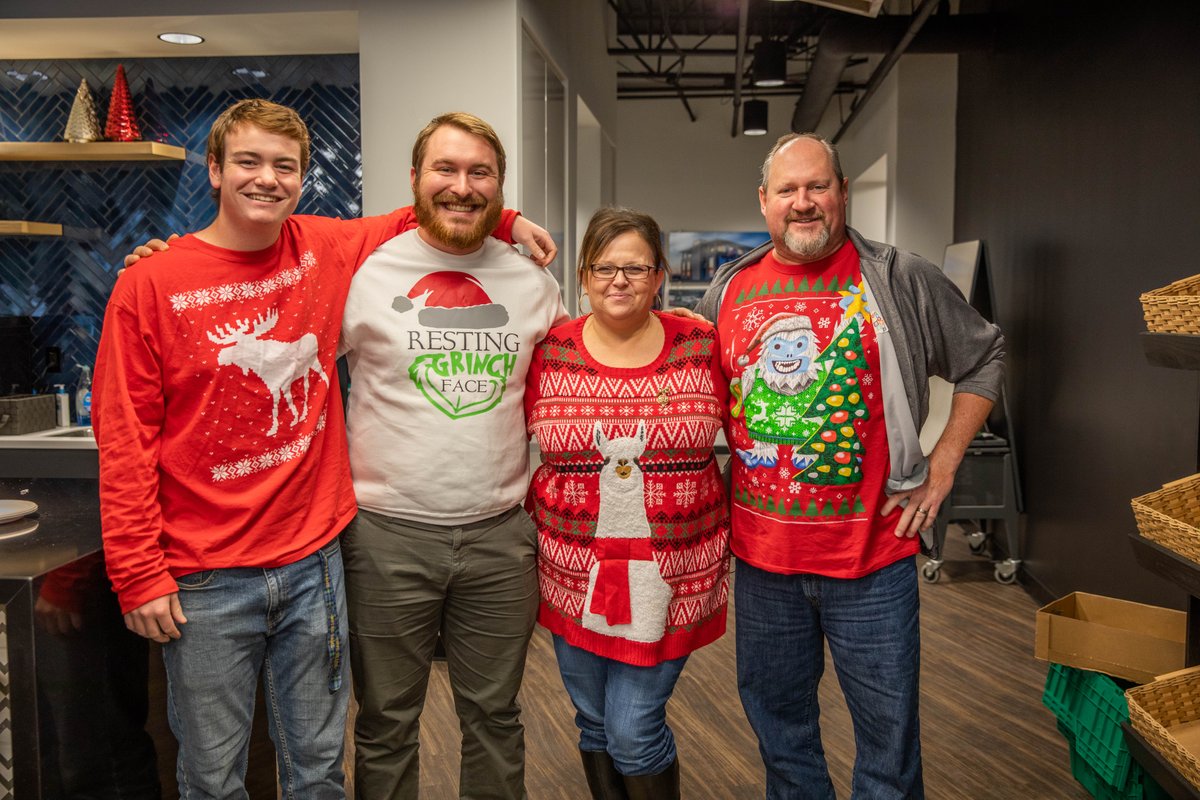 AmericanStrpnt's tweet photo. Tis the season for festive Fridays! Check out some of our Indy staff sporting their best ugly sweaters – which is your favorite? https://t.co/5i2MsH8c6N
