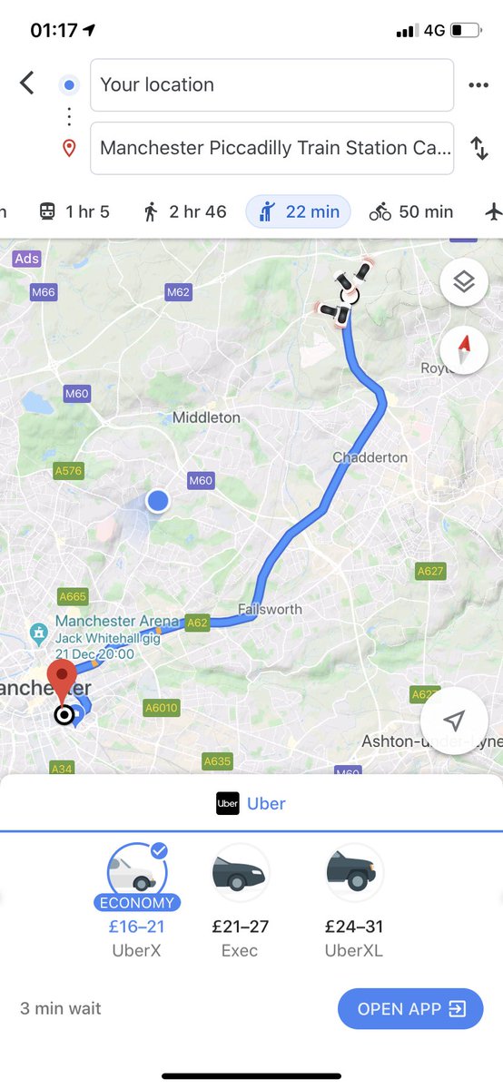 Taxi from Leeds station to Piccadilly due to <a href="/TPExpressTrains/">TransPennine Express</a> cancelling a train, not entirely sure this is the right route.