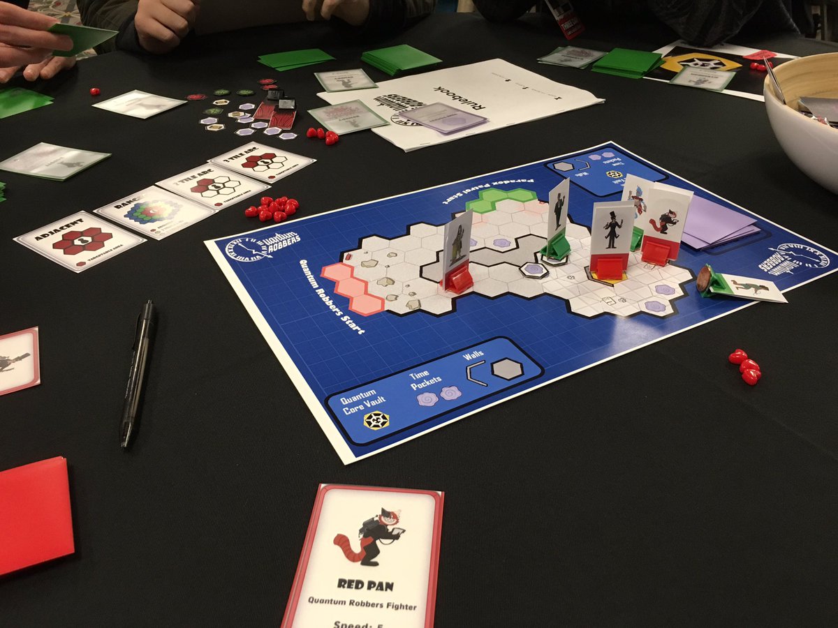 bagelpriest's tweet photo. Come play Quantum Robbers by @Virgin_Mimosa at Room 125 at #PAXUnplugged2019 now! Red Pan has eviscerated Remedy allowing The Magician to grab the Quantum Core! https://t.co/8k3ZXlGAh5
