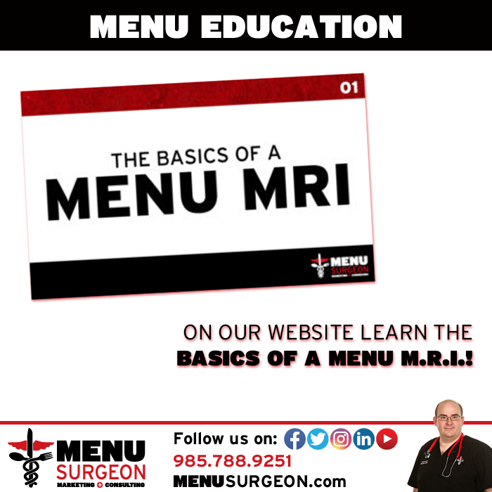 MenuSurgeon's tweet photo. A MENU M.R.I. is a very powerful tool in the #MenuSurgeon toolbox. It's critical to understanding a menu's true profit potential. On our website (https://t.co/3FThDn20hx) you can get a basic understanding of how it works. #Marketing #SocialMedia #FoodPics #TheDoctorIsIn https://t.co/SeCnZ7mtxu