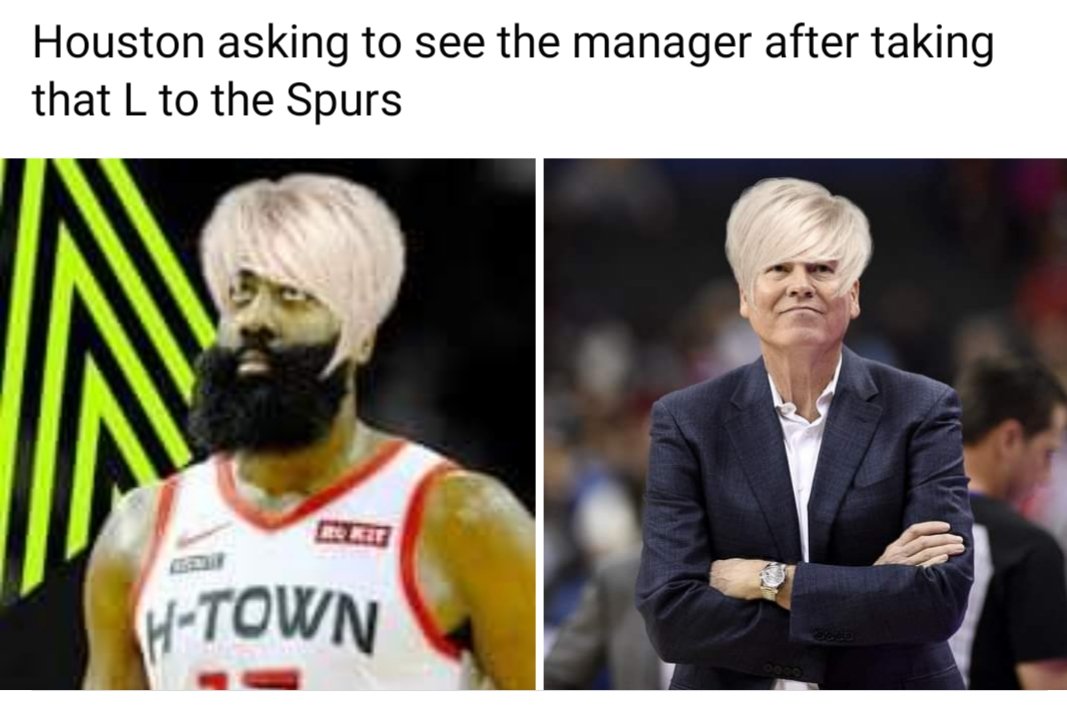 Sambo_Slim's tweet photo. Houston Rockets asking to see the manager after taking that L against the #Spurs #GoSpursGo #SpursNation https://t.co/FQsGVp7cAw