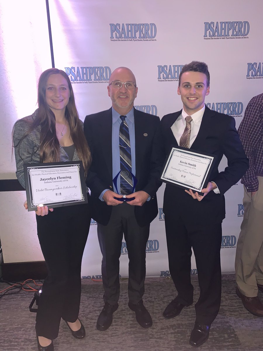 IUP was well represented at the Elmer B. Cottrell Banquet last night: 

Dr. Lorenzi: 
(Elmer B. Cottrell Award)
Jaycelyn Fleming:
(Violet Baumgardner Scholarship) 
Kevin Smith: 
(Outstanding Future Professional)
@PSAHPERD