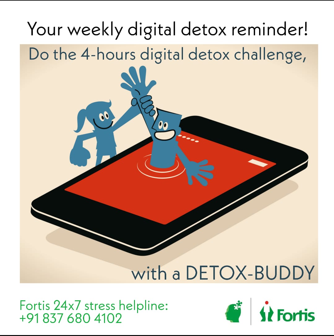 dr_samirparikh's tweet photo. Your weekly #DigitalDetox #Reminder @fortis_hospital !
Take the four hour #challenge and go #gadgets #free and #switchoff !
#SaturdayMotivation 
#HappyEarthHappyPeople 
#MindSpace https://t.co/gQhcJLcrCh