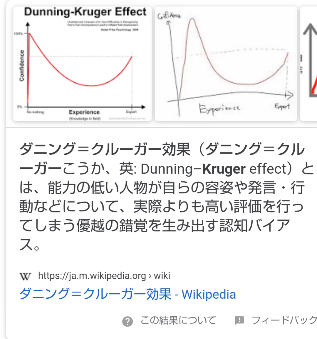 ダニング＝クルーガー効果って知ってる？何かをちょっとかじった人ほどできる気になると言う状況を説明できるようです！