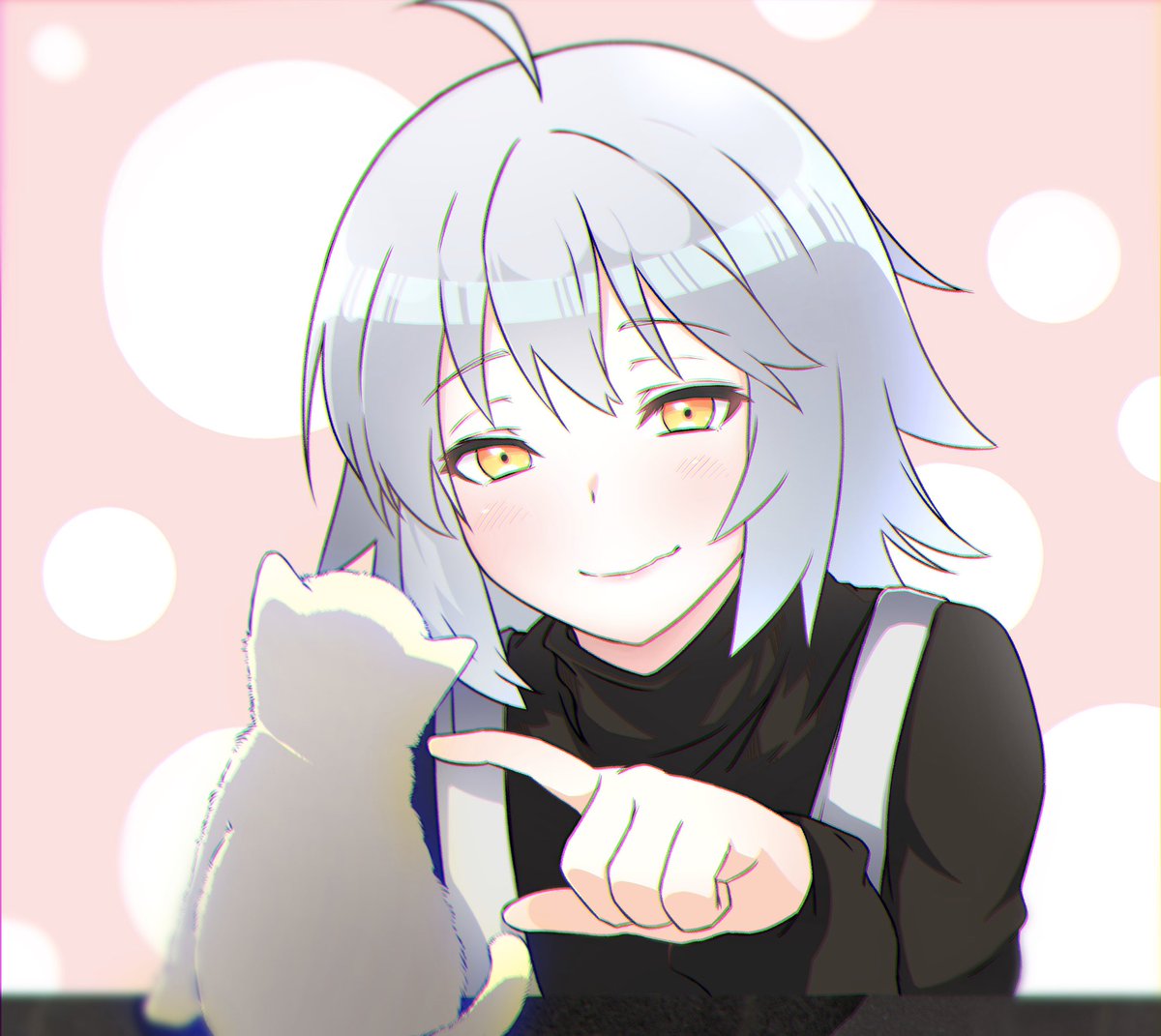 jeanne d'arc alter (fate) 1girl cat ahoge smile yellow eyes grey hair blush  illustration images