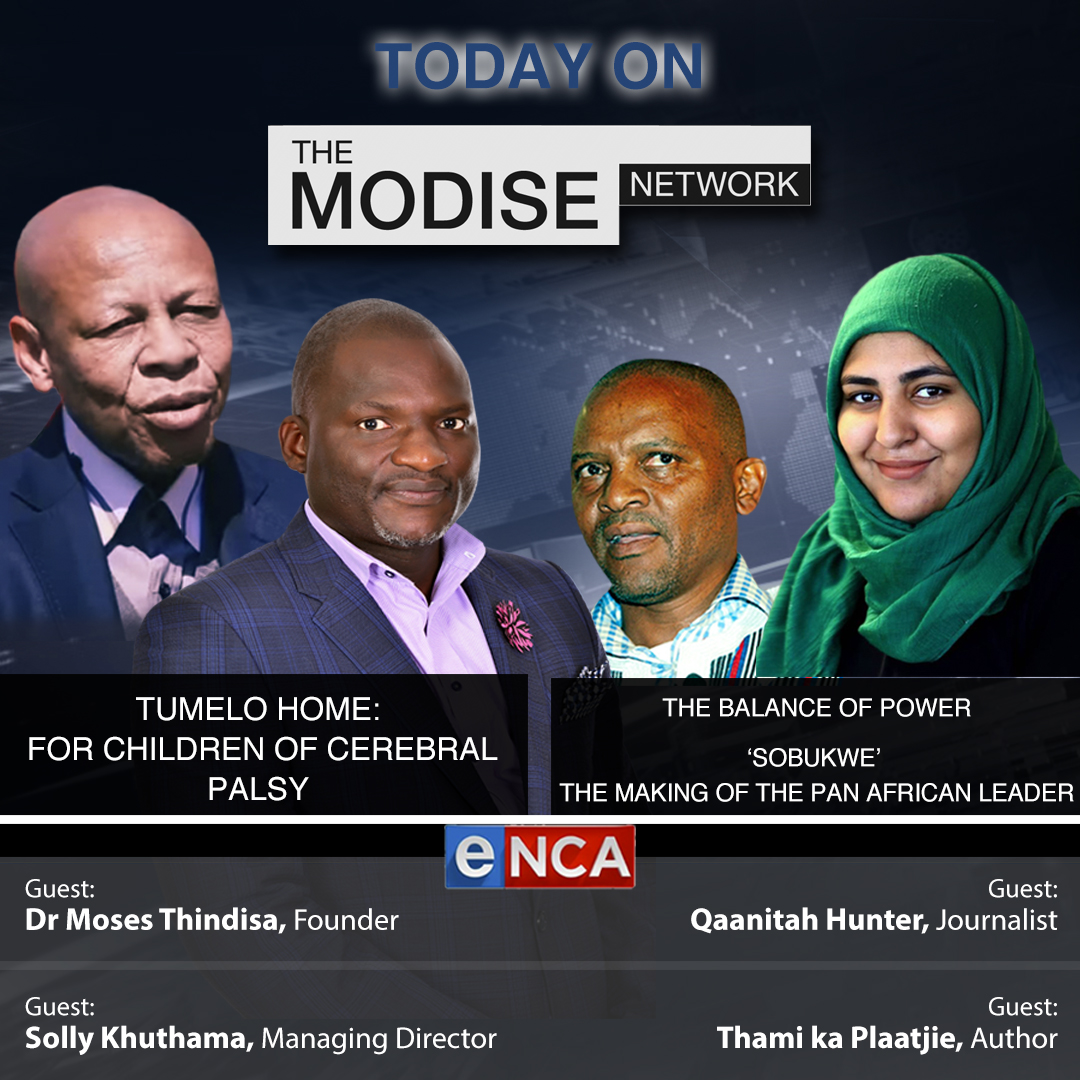 eNCA's tweet photo. Today at 11:00 on #TheModiseNetwork @TimModise discusses with @QaanitahHunter on her book ‘The balance of power: and @kaplaatjie1author of the book ‘Sobukwe ‘ The Making of the Pan African Leader and we talk cerebral palsied children with @home_tumelo Courtesy #DStv403 https://t.co/SRe15UfO4u