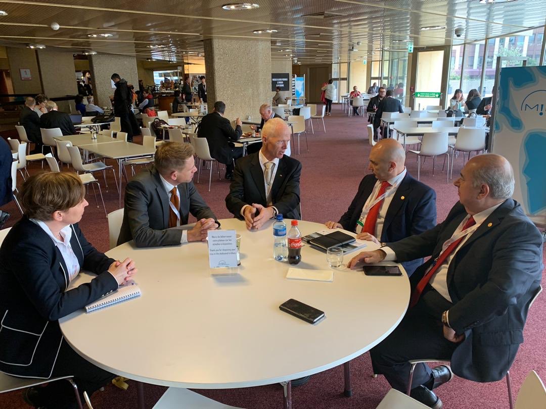 SYRedCrescent's tweet photo. President of @SYRedCrescent Eng. Khaled Hboubati meets Presidents of @nrcs_ng and @CroixRouge during the 33 Statutory Meeting held in Geneva.The meeting aimed to discuss ways of cooperation between the three #humanitarin societies. https://t.co/LpZ820xFRX