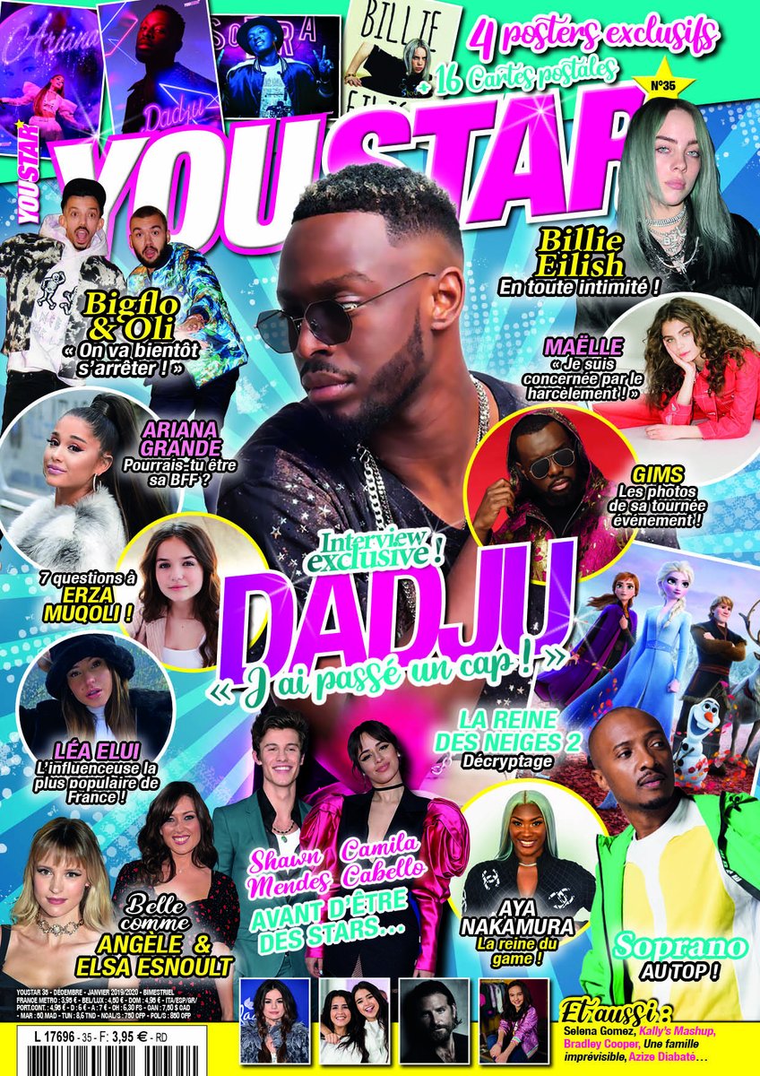 Ton nouveau <a href="/YoustarMagazine/">YouStar magazine</a> est en kiosque ! Il met à l'honneur <a href="/Dadju/">DADJU</a> ! Découvre les interviews exclusives et infos sur tes stars préférées : <a href="/maellemusic/">maëlle</a> Camila Cabello <a href="/ErzaOfficiel_/">Erza Muqoli</a> Soprano, Shawn Mendes, Ariana Grande, Bigflo &amp; Oli et bien d'autres! bit.ly/2ppsGFS