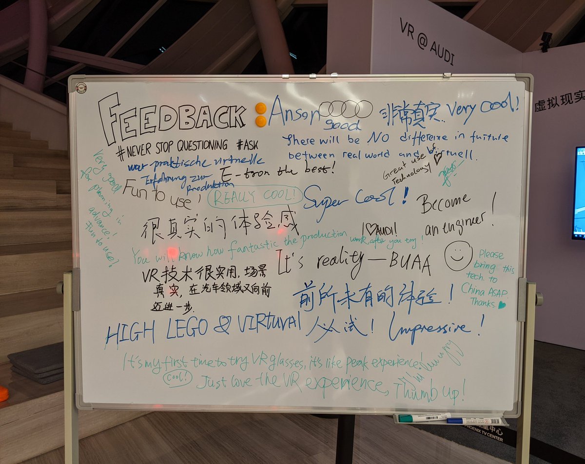 MichaelGuenter_'s tweet photo. Would you look at the amazing feedback we got on our multi user #VR experience at the Audi MQ Innovation Summit? My favorite one is "I'm hungry" :D Big thanks to @Nicole_Scooter for trying it out and giving us great feedback on what can be improved!

#AudiMQ #neverstopquestioning https://t.co/fzQvWgRoTq