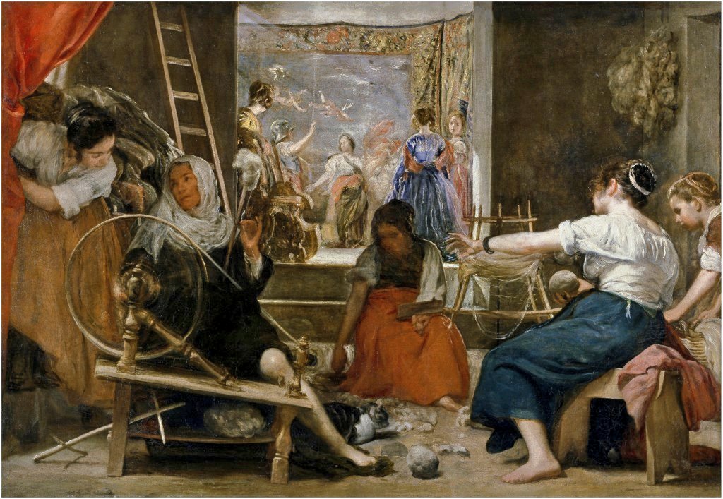 Las Meninas es una de las ultimas obras de Velázquez antes de morir. El resultado de toda una vida pintando Y aunque en las hilanderas también utiliza la técnica del foco de luz del fondo... es en las Meninas donde lo clava.