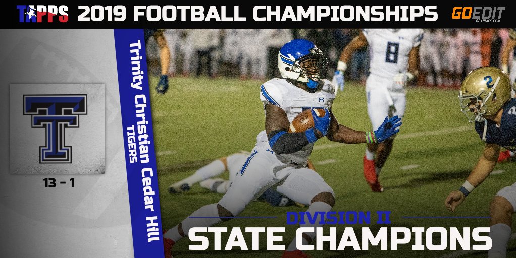TappsFootball's tweet photo. Congratulations to the Tigers of Trinity Christian Cedar Hill, your TAPPS Division II State Champions! @TCCHFootball https://t.co/o6rrl8IJ1v
