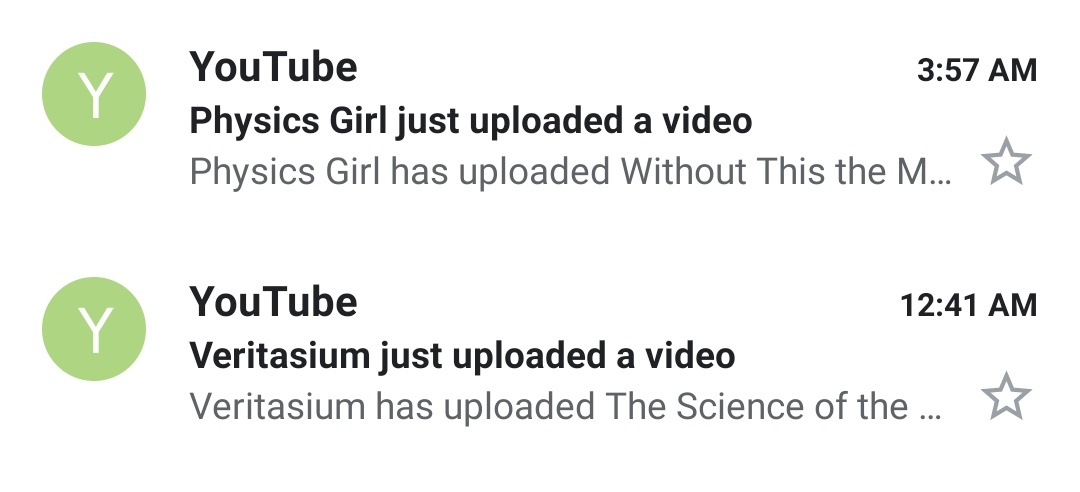 Friend : what makes you happy 

Me: 

<a href="/thephysicsgirl/">Dianna Cowern</a> <a href="/veritasium/">Veritasium</a>