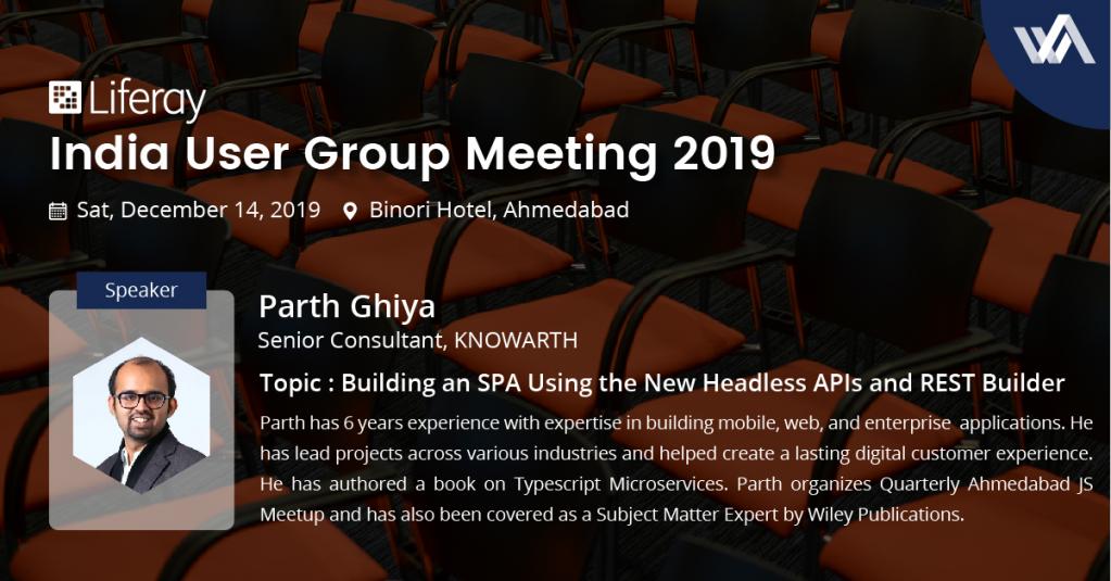 anblicksHQ's tweet image. Front End Development expert, Parth Ghiya, talks about building a Single Page Application with Headless APIs and REST Builder. Catch Parth and other #Liferay experts in action at the #LIUG2019 Ahmedabad. Register here: vbt.io/goto/19Ih 
#LiferayExperts #TechLeaders