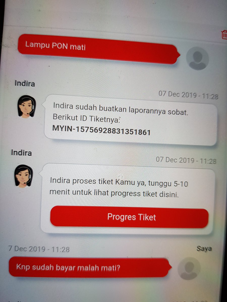5endy's tweet photo. @IndiHome @TelkomCare internet saya mati, lampu PON merah. Kok abis bayar tagihan malahan internetnya gak bisa 😓😓😓 sy sudah lapor via aplikasi tp pas telpon ktnya nomor laporan saya kepanjangan. Jd internet saya kapan normal? https://t.co/duJIkiClXY