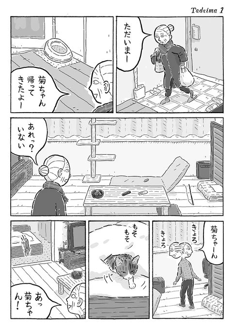 2ページ猫漫画「菊ちゃんただいま」 