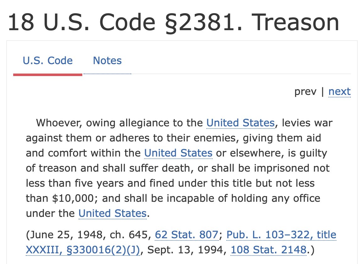 The Five 18 U.S. § Being Utilised Against The Cabal, Handlers, Captains, Lieutenants And Runners.Some Will Eventually Have 'Crimes Against Humanity' Pinned To Their Resume.Q Posts About § 2385 In Drop #3638 - December 2, 2019.18 U.S. Code Chapter 115§ 2381 - Treason