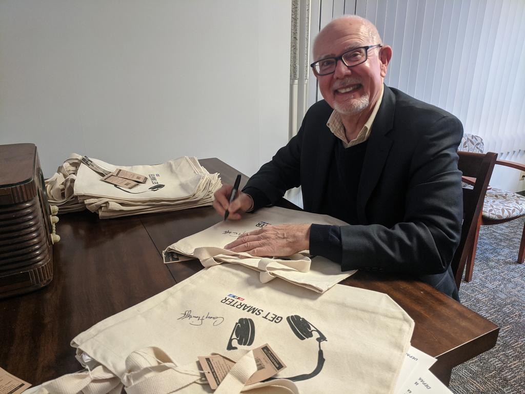 kerrybringhurst's tweet photo. Corey Flintoff of NPR fame flashing a smile of satisfaction while autographing totes for https://t.co/CdEPaWQyP5 https://t.co/ScvLpvqDlV
