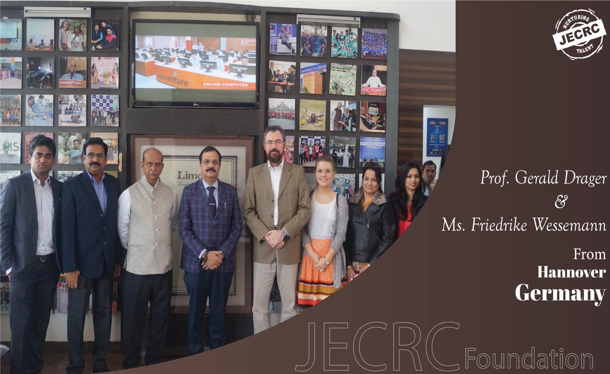 jecrcuniversity's tweet photo. JECRC had the privilege of hosting Prof. Gerald Drager &amp; Ms Friedrike Wessemann from Hannover Germany. JECRC has bagged the DST DAAD 2019 project in partnership with Prof Drager. On their visit, they greatly appreciated the technical facilities and social initiatives of JECRC. https://t.co/QbuVRh6RZf