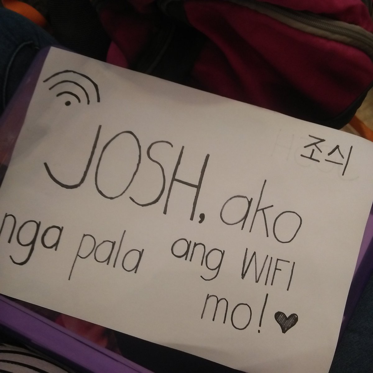 Day 50.Sa ikalimampung-araw na magsesend ako, nandito ka na sa harap ko. Itataas ko to mamaya, Josh. Sana makita mo. Nakita kita kanina for the first time and I can't say words to express how I feel seeing you. 2 hours more, mahal. Goodluck!  @JoshCullen_s