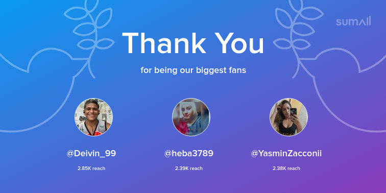 Maryeeem23's tweet photo. Our biggest fans this week: Deivin_99, heba3789, YasminZacconii. Thank you! via https://t.co/vtfWBVmCDK https://t.co/qiIvwAkkxq