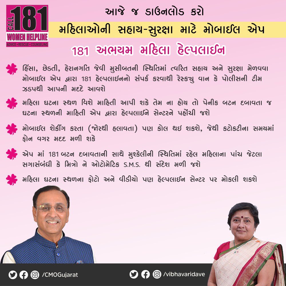 મહિલાઓની સહાય-સુરક્ષા માટે આજે જ ડાઉનલોડ કરો 181 અભયમ મહિલા હેલ્પલાઈન મોબાઈલ એપ.