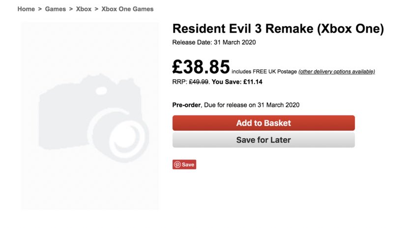GamesExitSA's tweet photo. تسريبات 🤔
متجر [ https://t.co/ADP8qEYUQT ] البريطاني
وفروا لعبة #ResidentEvil3Remake للطلب المسبق بنسختين للبلايستيشن والاكسبوكس
وموعد الاصدار [ 31 مارس 2020 ]🗓 https://t.co/rJaPH77aR2